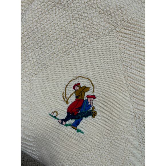 Vintage Men's Cream Jantzen 3D Texture Grandpa Embroidered Golf Sweater Large - Picture 8 of 8